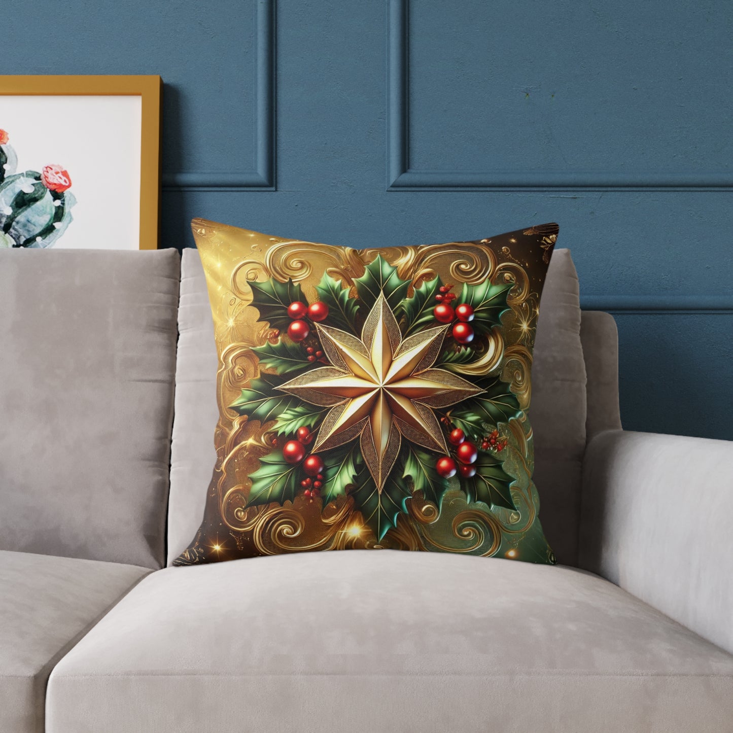 Golden Radiance Holiday Star Throw Pillow