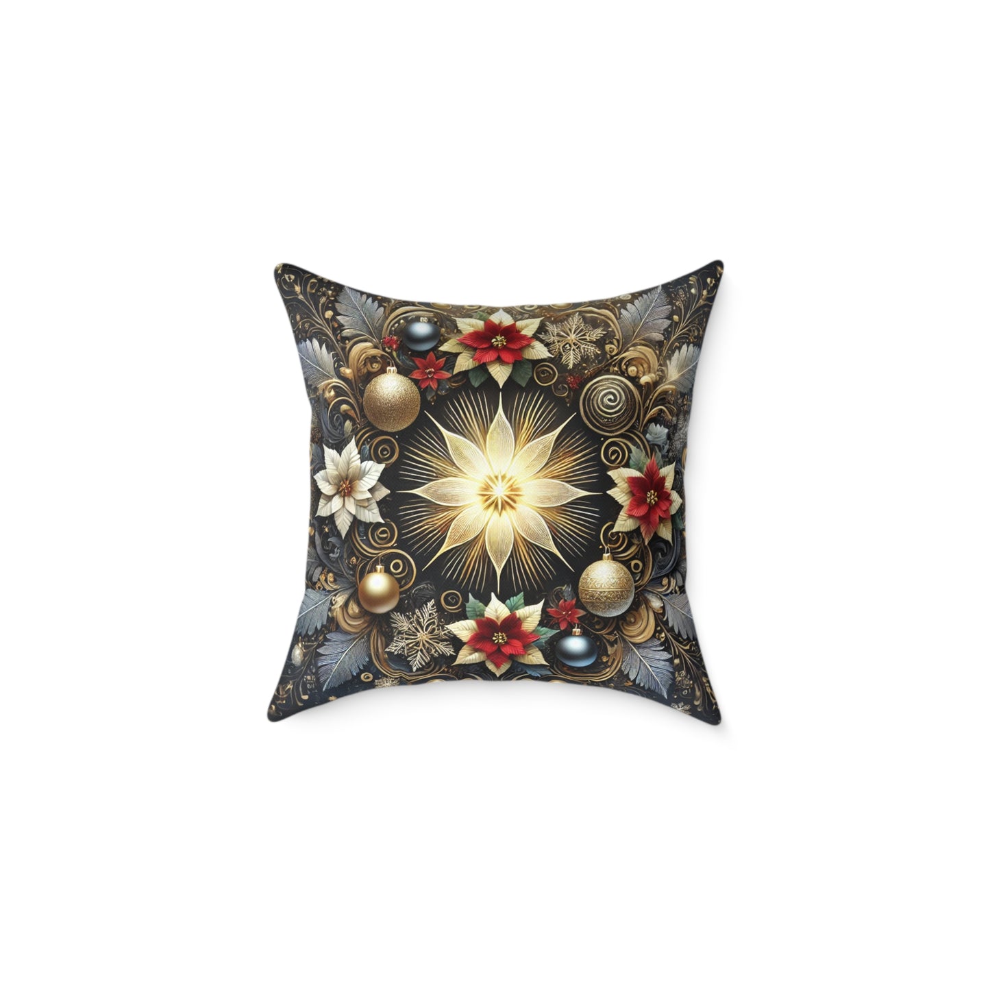 Golden Poinsettia Radiance Holiday Pillow