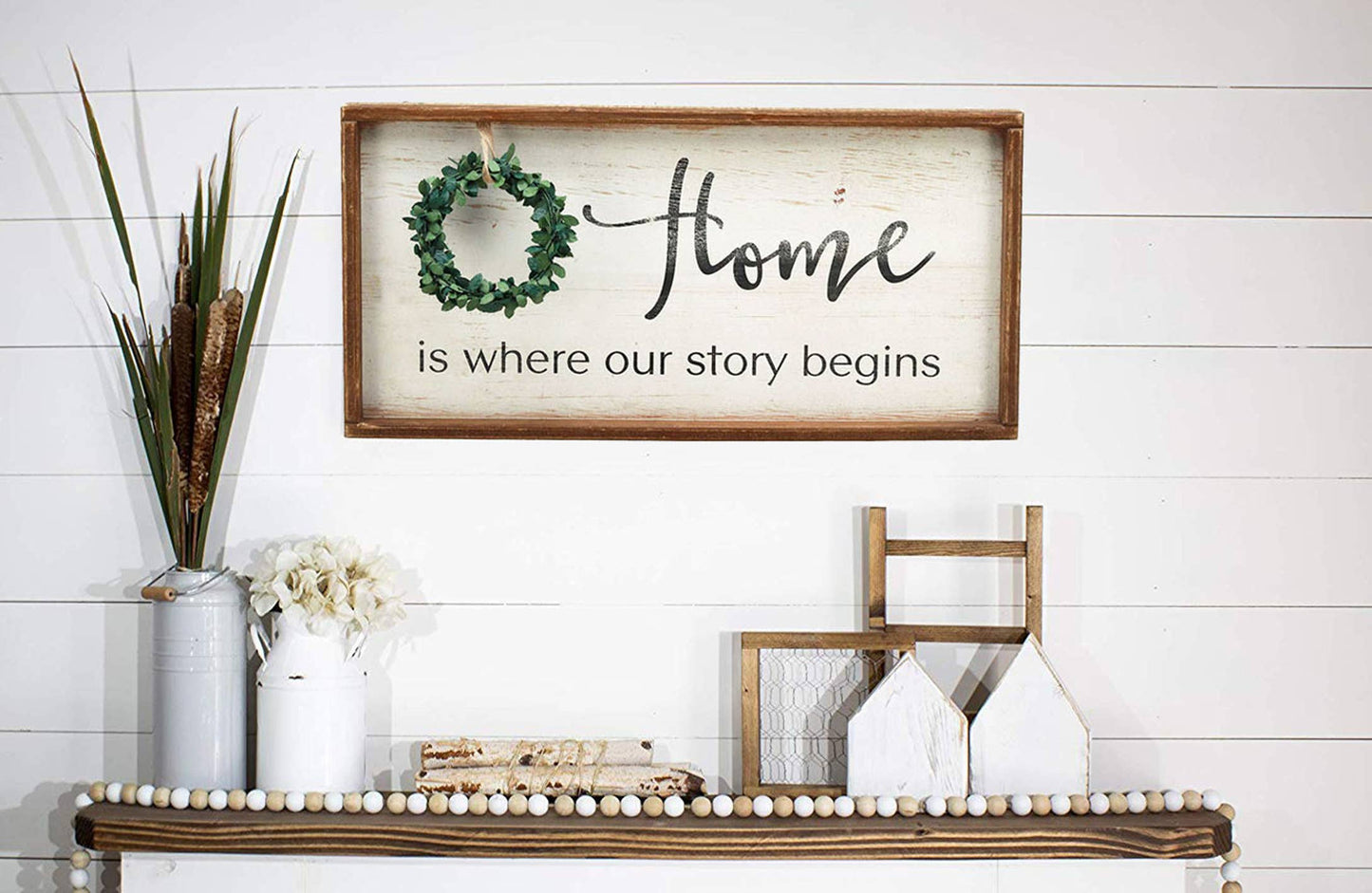 Home is Where Our Story Begins Rustic Wood Signs with Wreath