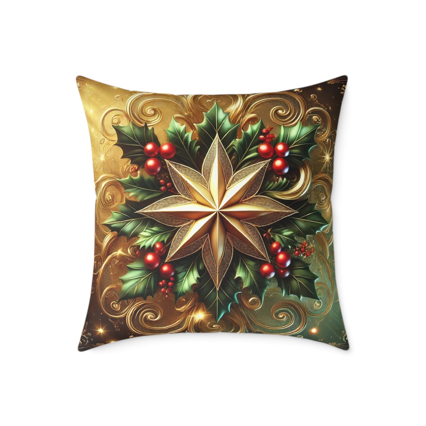 Golden Radiance Holiday Star Throw Pillow