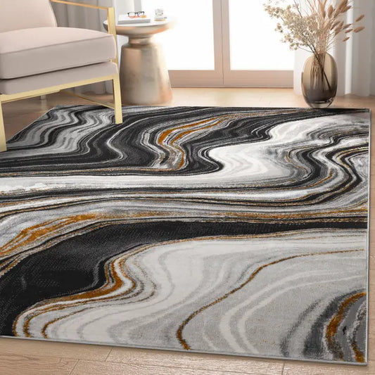 Warren Retro Abstract Waves Grey Glam Rug