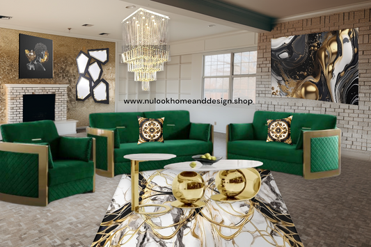 Regal Diamond 2-Piece Velvet Sofa and Love Seat Set with Gold Accents