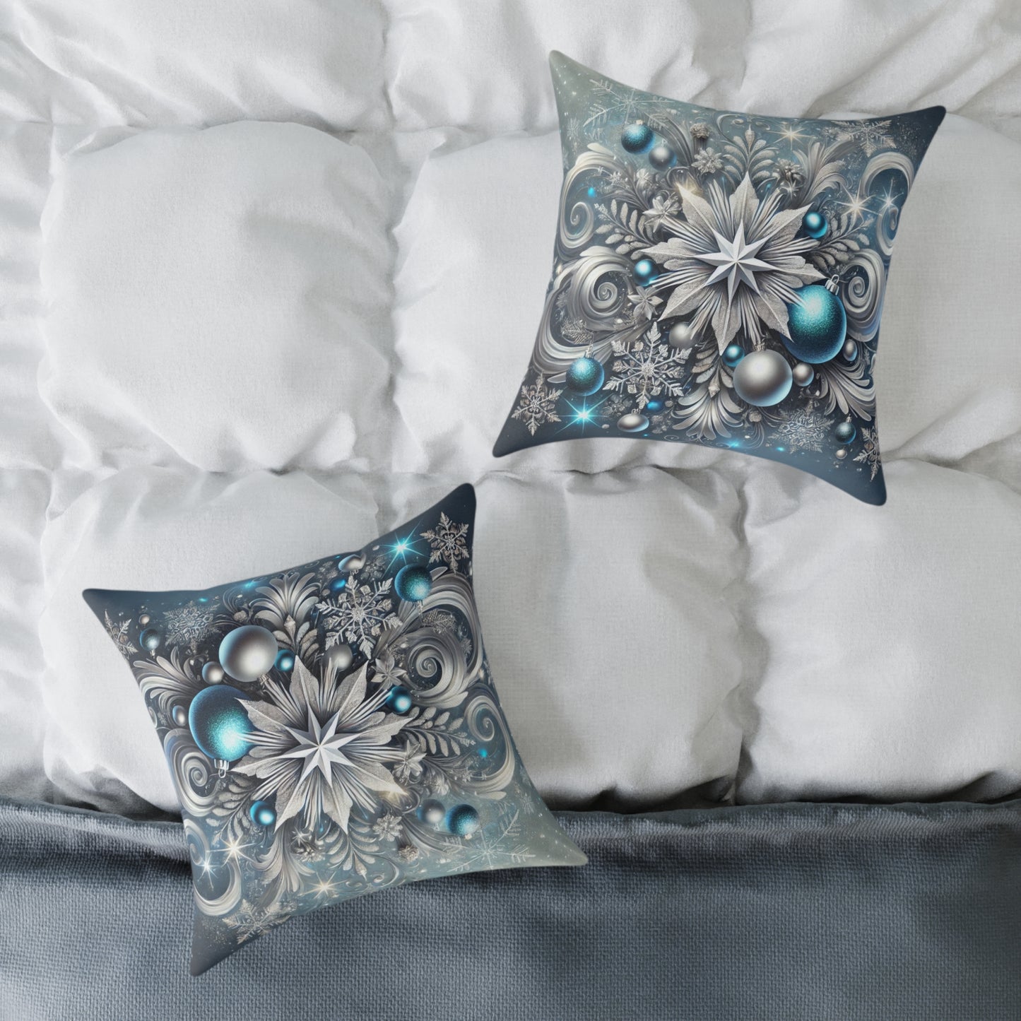 Winter Elegance Blue & Silver Holiday Pillow