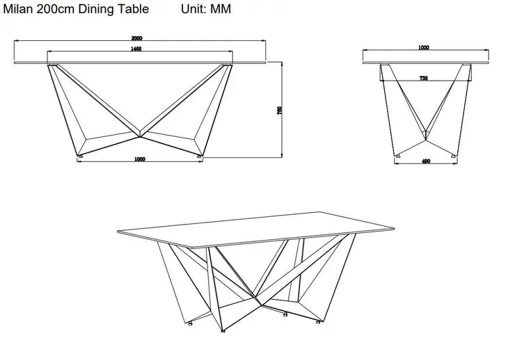 Milan 200cm Fixed Dining Table