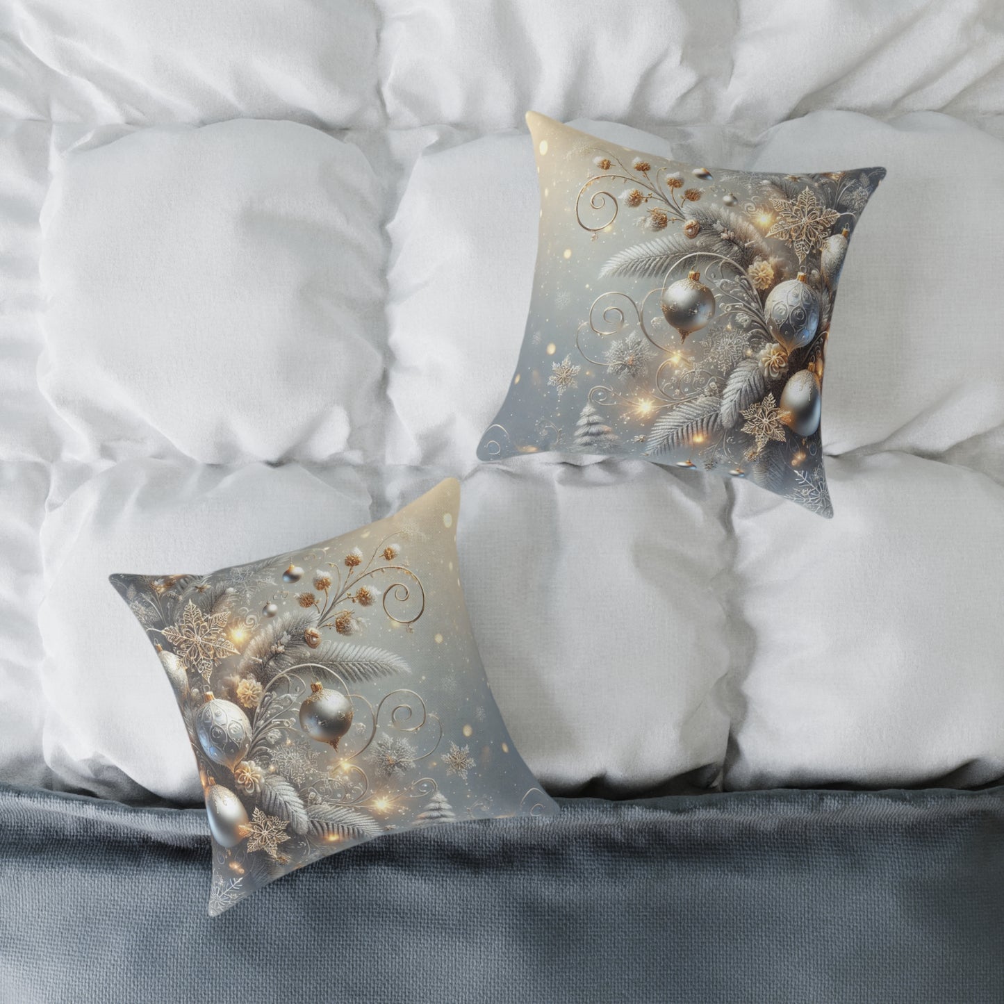 Golden Glow Frosted Elegance Holiday Pillow