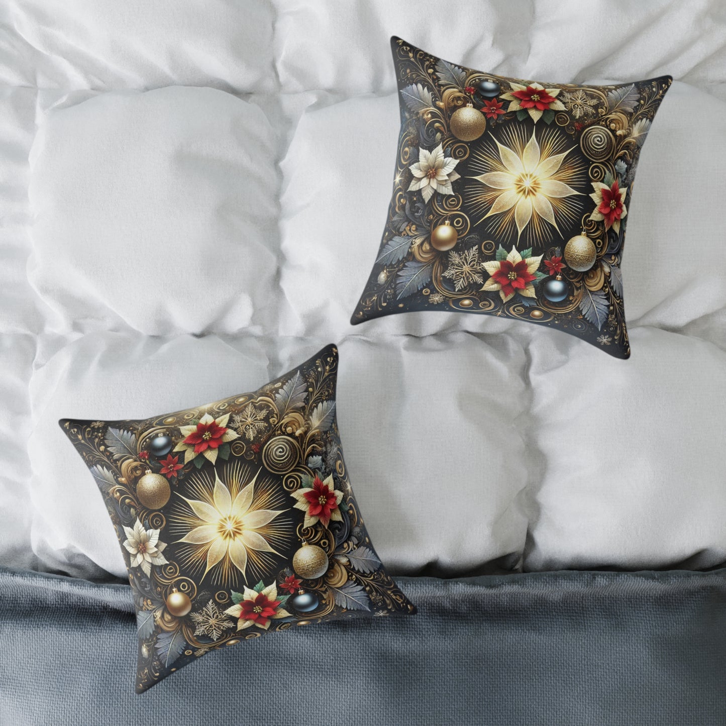 Golden Poinsettia Radiance Holiday Pillow