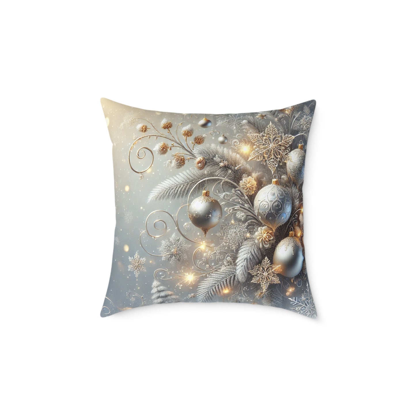 Golden Glow Frosted Elegance Holiday Pillow