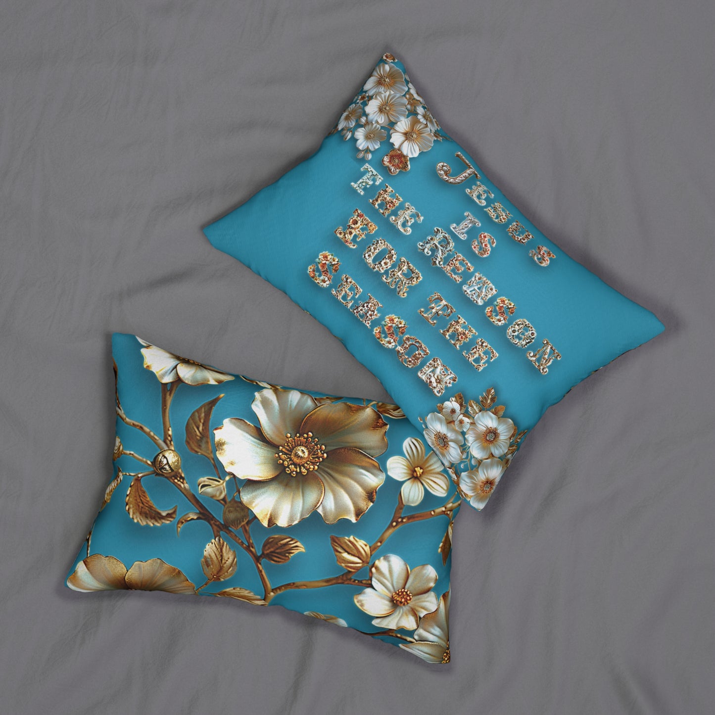 Turquoise Jesus is the reason for the season Pillow, Flowers, Christmas Pillows, Christmas Pillow Covers, Decorative Christmas Pillow