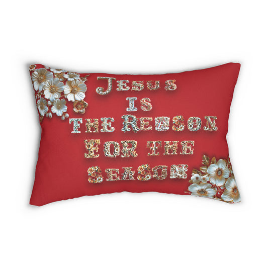 Dark Red Jesus is the reason for the season Pillow, Flowers, Christmas Pillows, Christmas Pillow Covers, Decorative Christmas Pillow