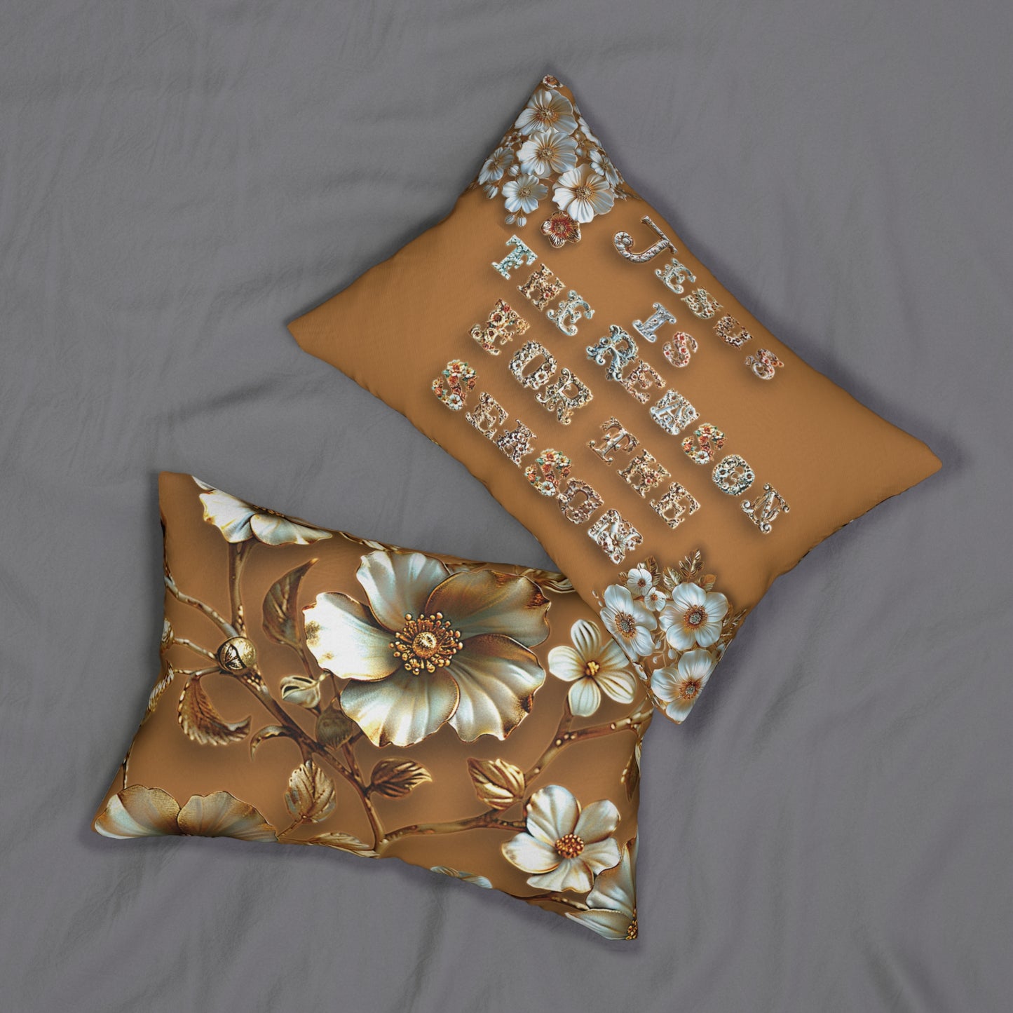 Light brown Jesus is the reason for the season Pillow, Flowers, Christmas Pillows, Christmas Pillow Covers, Decorative Christmas Pillow