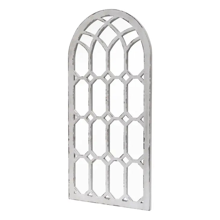 Cathedral Wood Farmhouse Wall Mirror, Distressed White