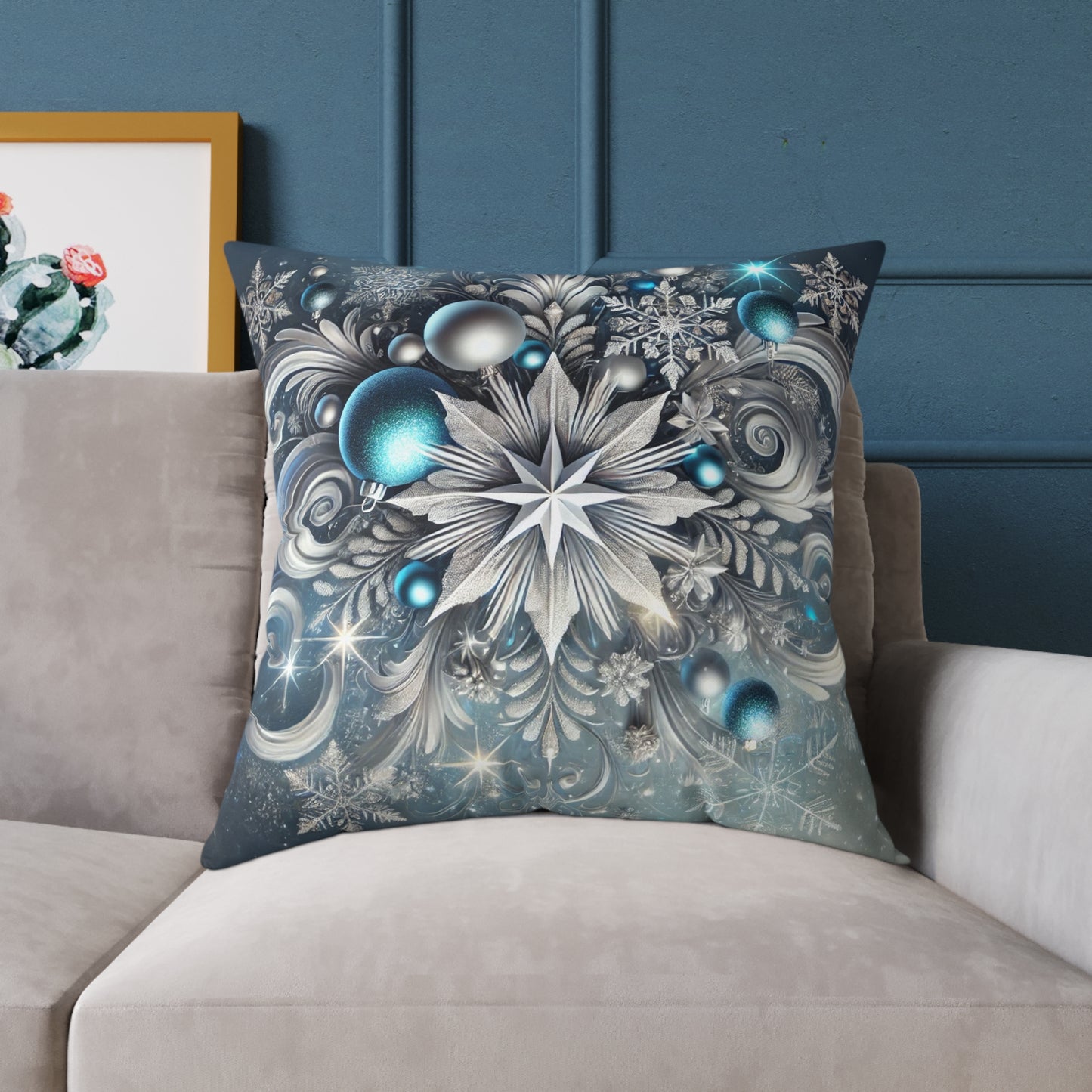 Winter Elegance Blue & Silver Holiday Pillow