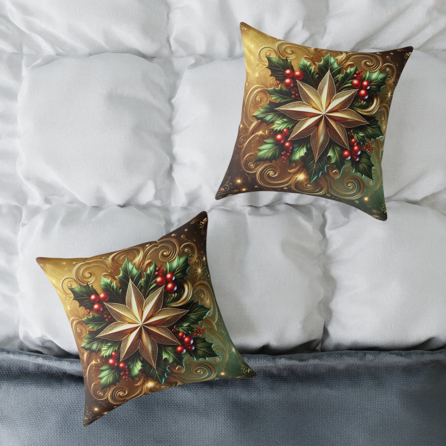 Golden Radiance Holiday Star Throw Pillow