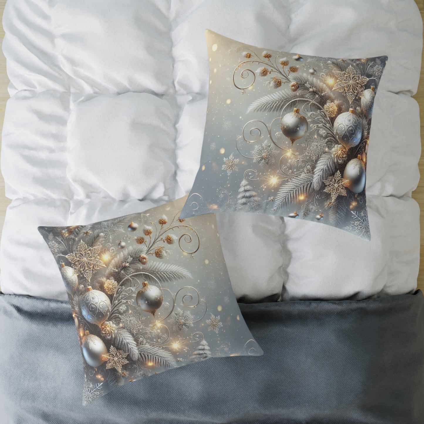 Golden Glow Frosted Elegance Holiday Pillow