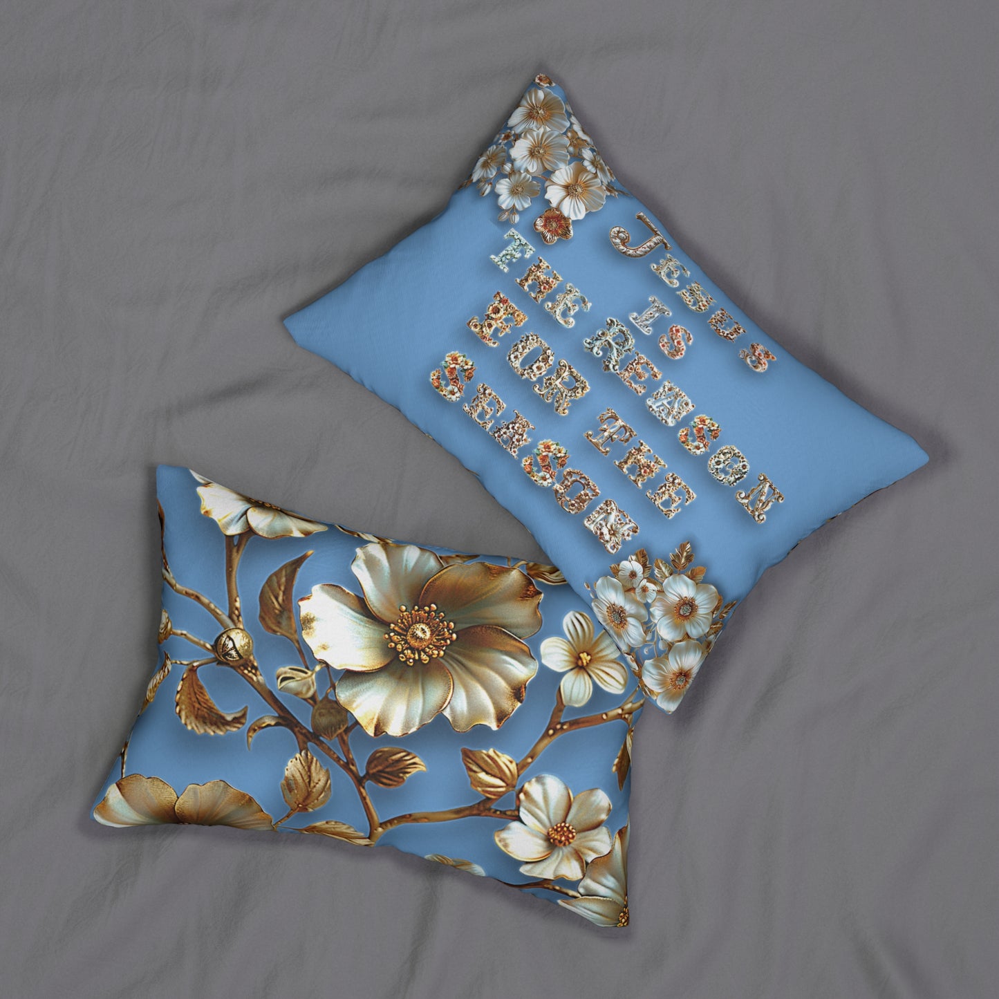 Light blue Jesus is the reason for the season Pillow, Flowers, Christmas Pillows, Christmas Pillow Covers, Decorative Christmas Pillow