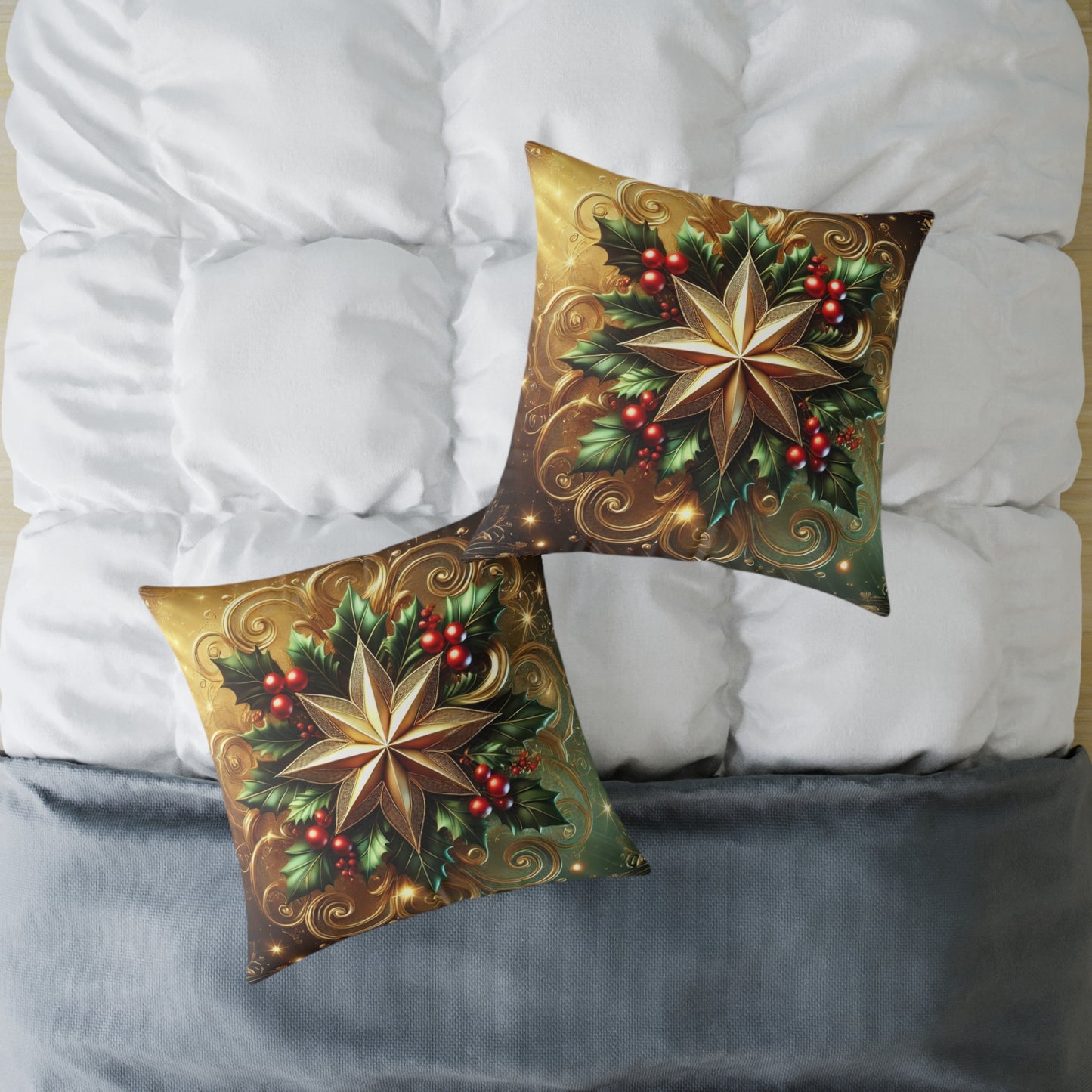 Golden Radiance Holiday Star Throw Pillow