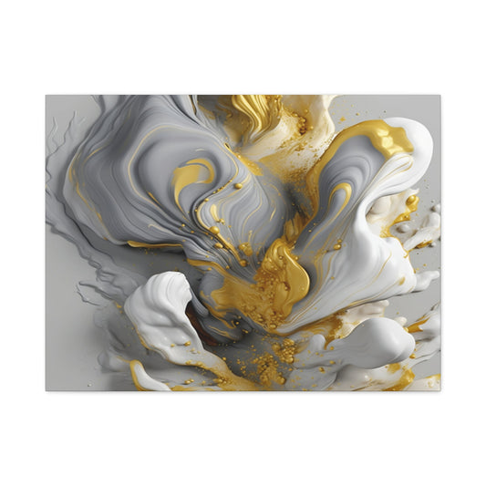 Gold, White, and Gray Liquid Fluid Modern Wall Art