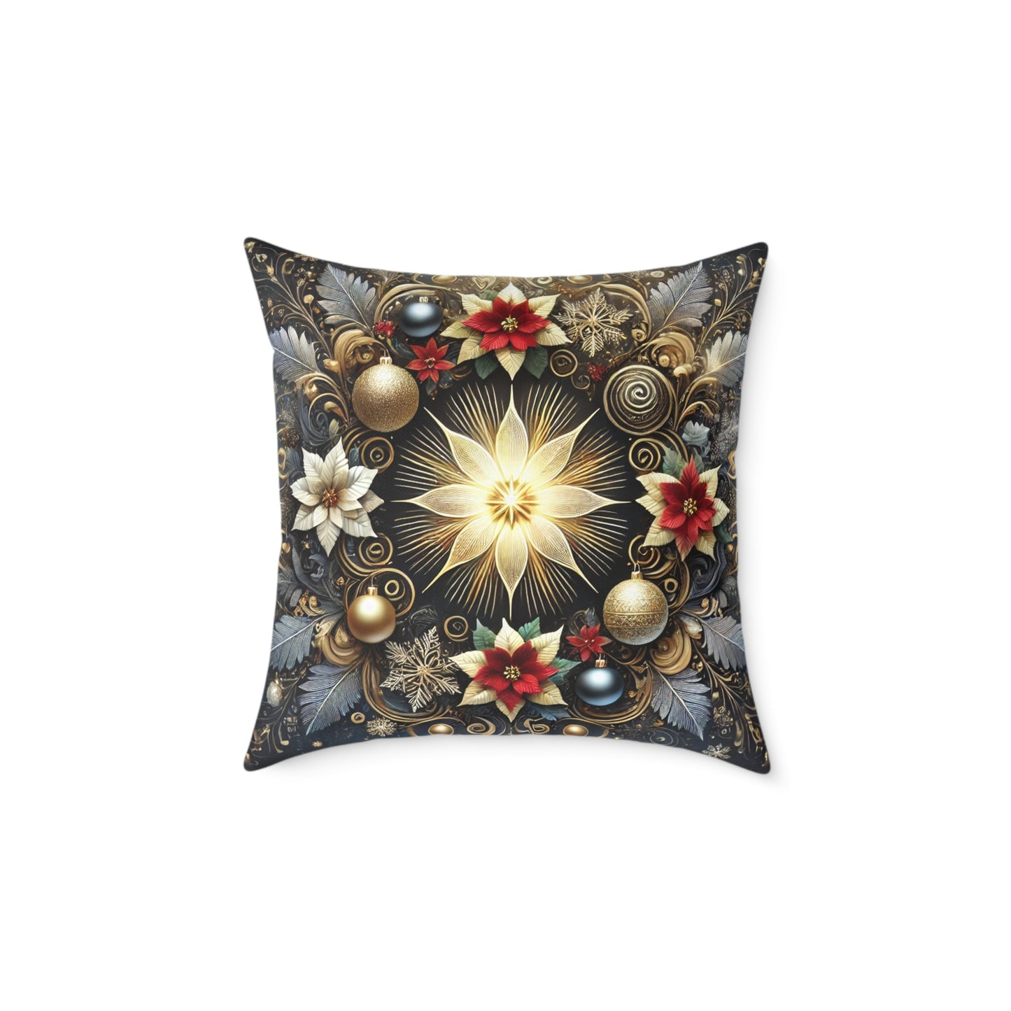 Golden Poinsettia Radiance Holiday Pillow