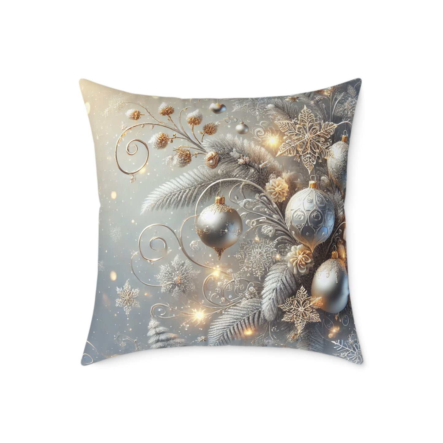 Golden Glow Frosted Elegance Holiday Pillow