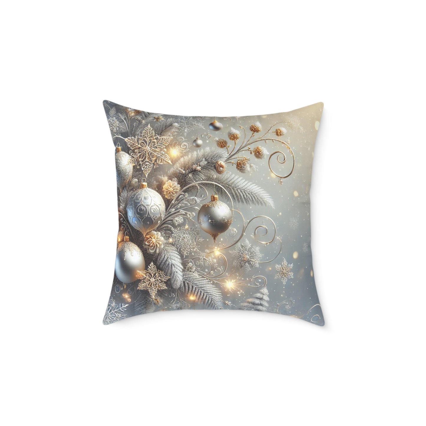 Golden Glow Frosted Elegance Holiday Pillow