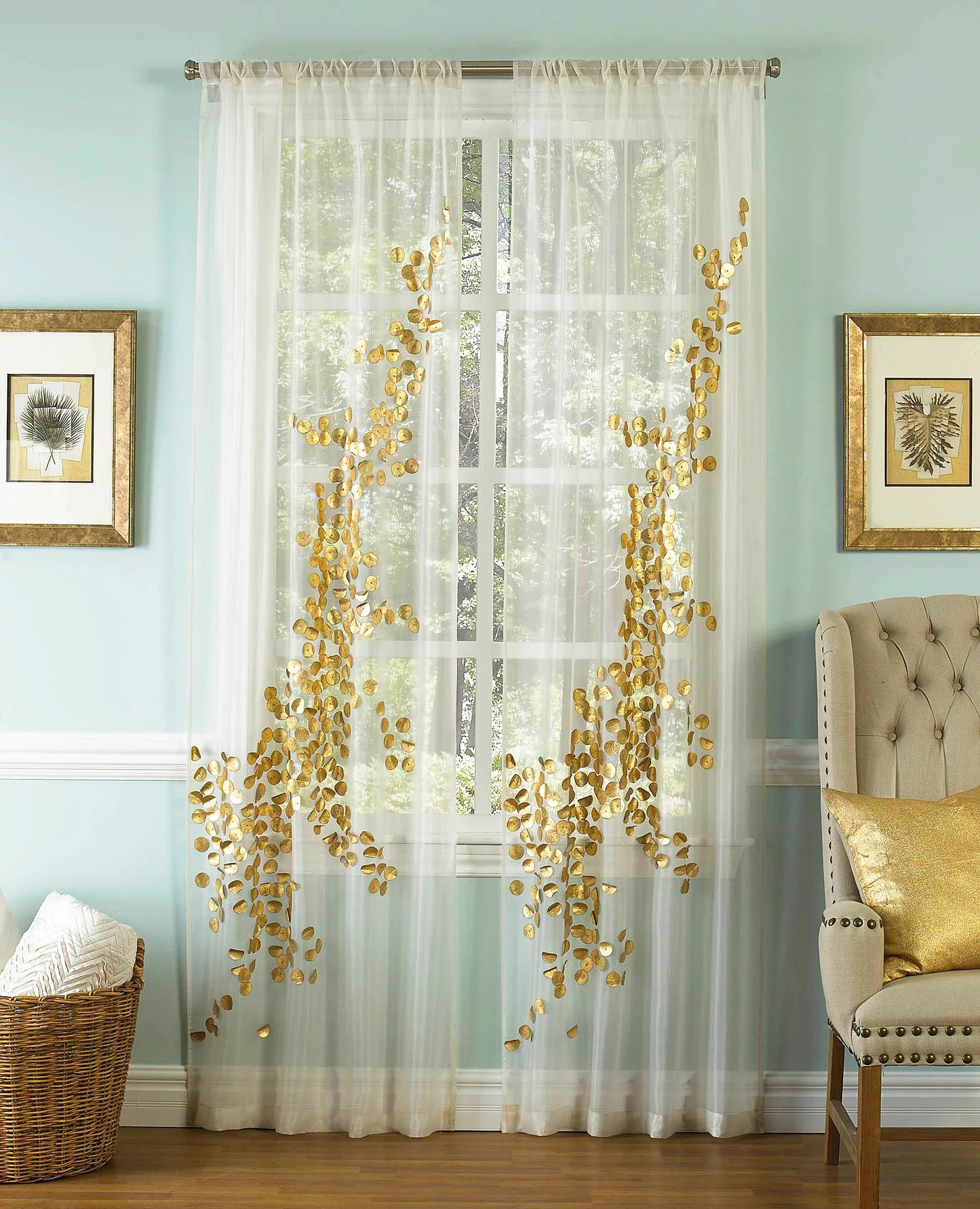 Aura White Sheer Panel- Gold