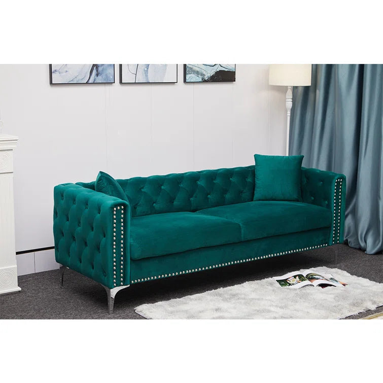 78" Green Velvet Sofa - Sofa Includes 2 Pillows