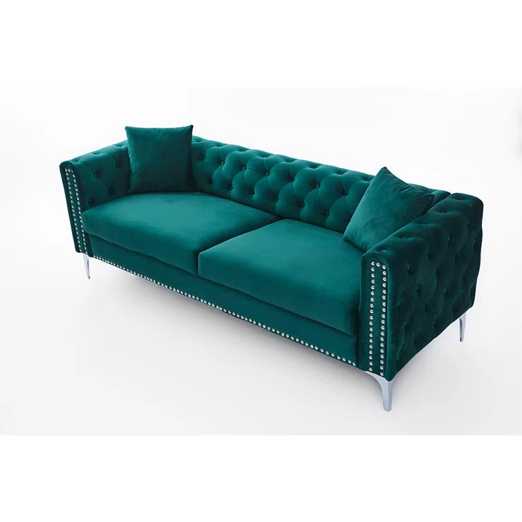 78" Green Velvet Sofa - Sofa Includes 2 Pillows