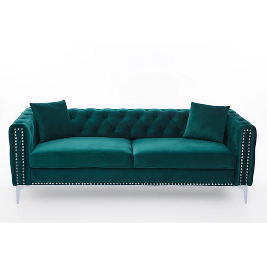 78" Green Velvet Sofa - Sofa Includes 2 Pillows