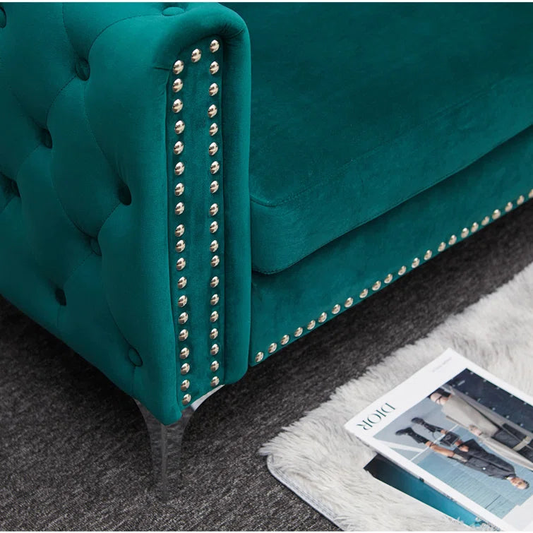 78" Green Velvet Sofa - Sofa Includes 2 Pillows