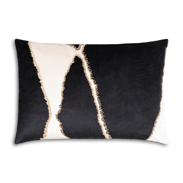 Demi Ivory Black Lumbar Pillow- 14 in x 20 in