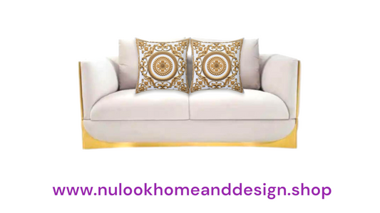 Opulent Ivory: Modern Velvet Cream and Gold Sofa Set