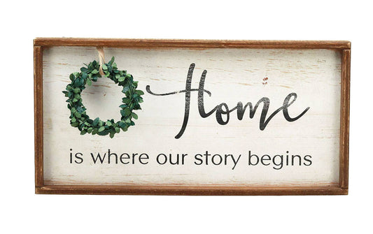 Home is Where Our Story Begins Rustic Wood Signs with Wreath