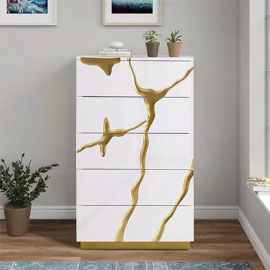 Regal Elegance White and Gold Chest of Drawers