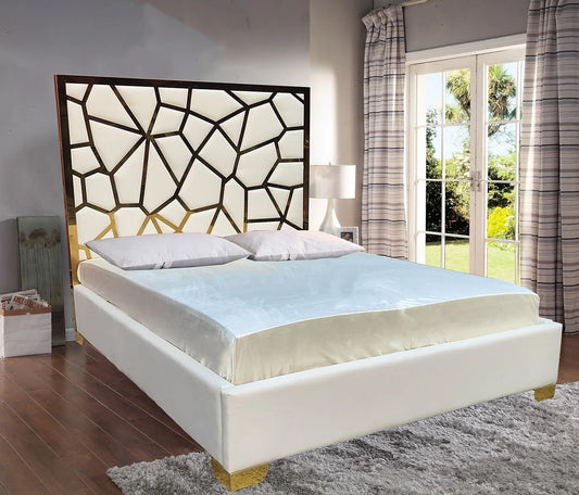 Luxe Honeycomb bed- Cream & Gold- Queen