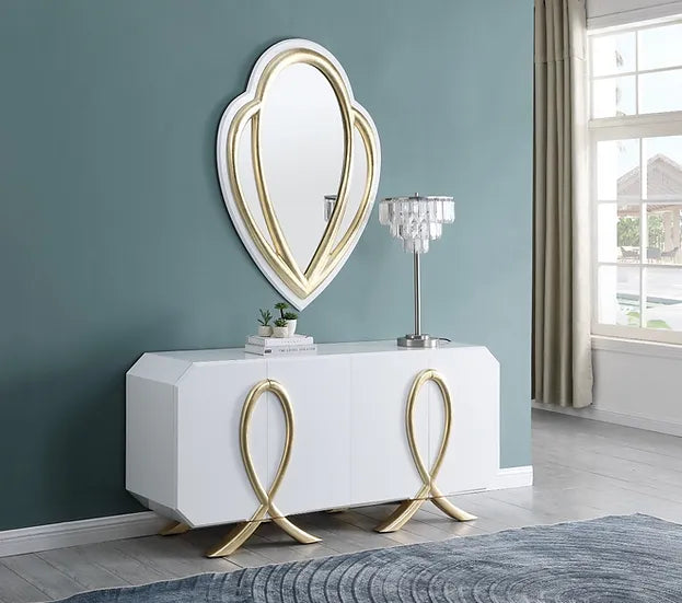 Glossy White Gold Leaf 4-Door MDF Console | 65"X18"X31"