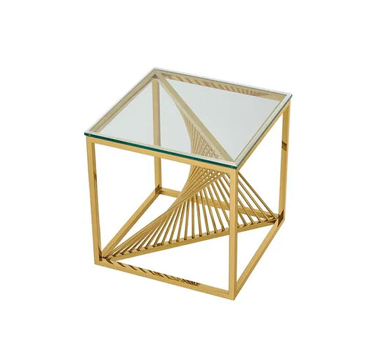 Golden Elegance: Tempered Glass Stainless Steel Side Table