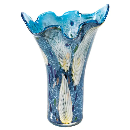 Royalty Murano Style Art Glass 17" Blue Napkin Vase