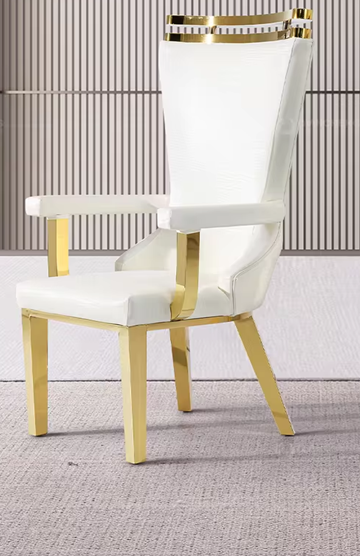 Cream Velvet Dining Chair with Armrest, Gold Design and Legs