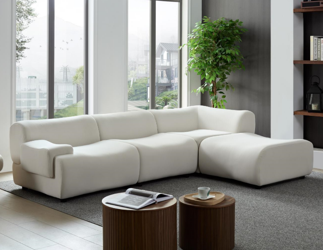 White, strong and durable fabric, 4 free sectional sofa, high density sponge and solid wood frame