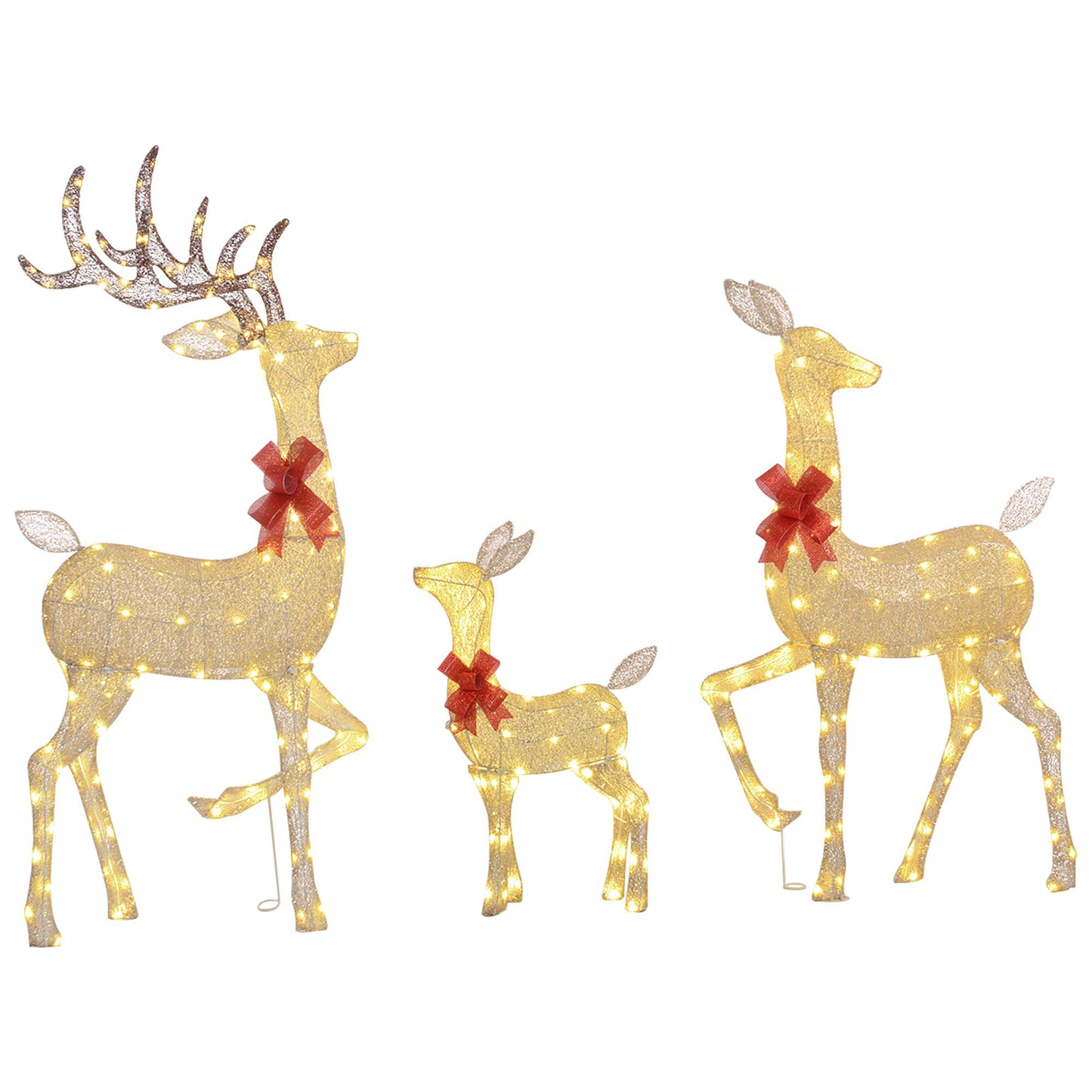 4.5ft 3-Piece Light Up Christmas Deer Family Set of 3, Lighted Reindeer Christmas Decorations with 2 LED Light Modes, Stakes, Zip Ties for Indoor, Outdoor, Yard, Lawn