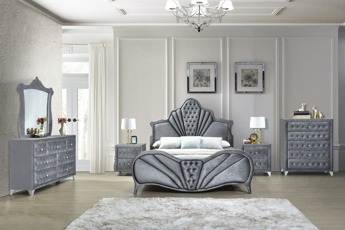 ACME Dante Queen Bed, Gray Velvet 24230Q