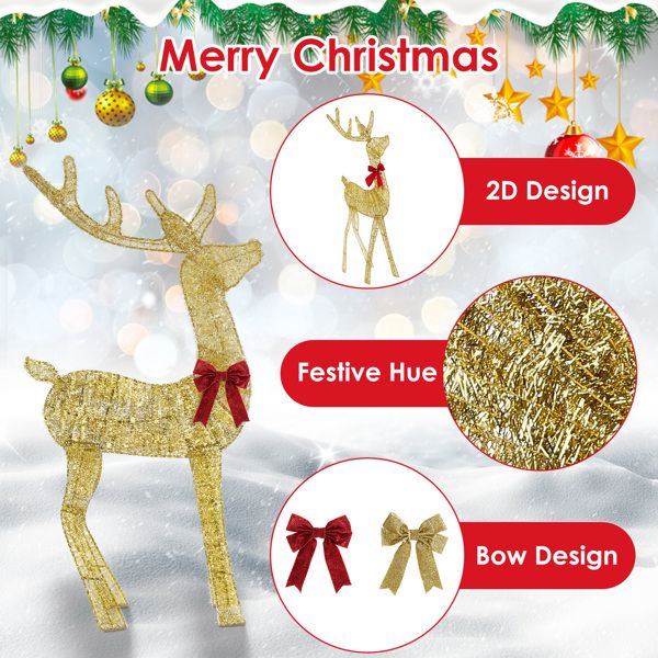 Lighted Christmas Reindeer & Sleigh Indoor Outdoor Christmas Decoration Christmas Lighted Display with 8 Lighting Modes