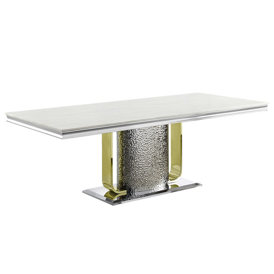 ACME Fadri Dining Table, Engineering Marble, Mirrored Silver & Gold Finish DN01952