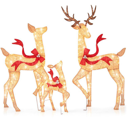 3-Piece Pre-Lit Christmas Deer Family Set