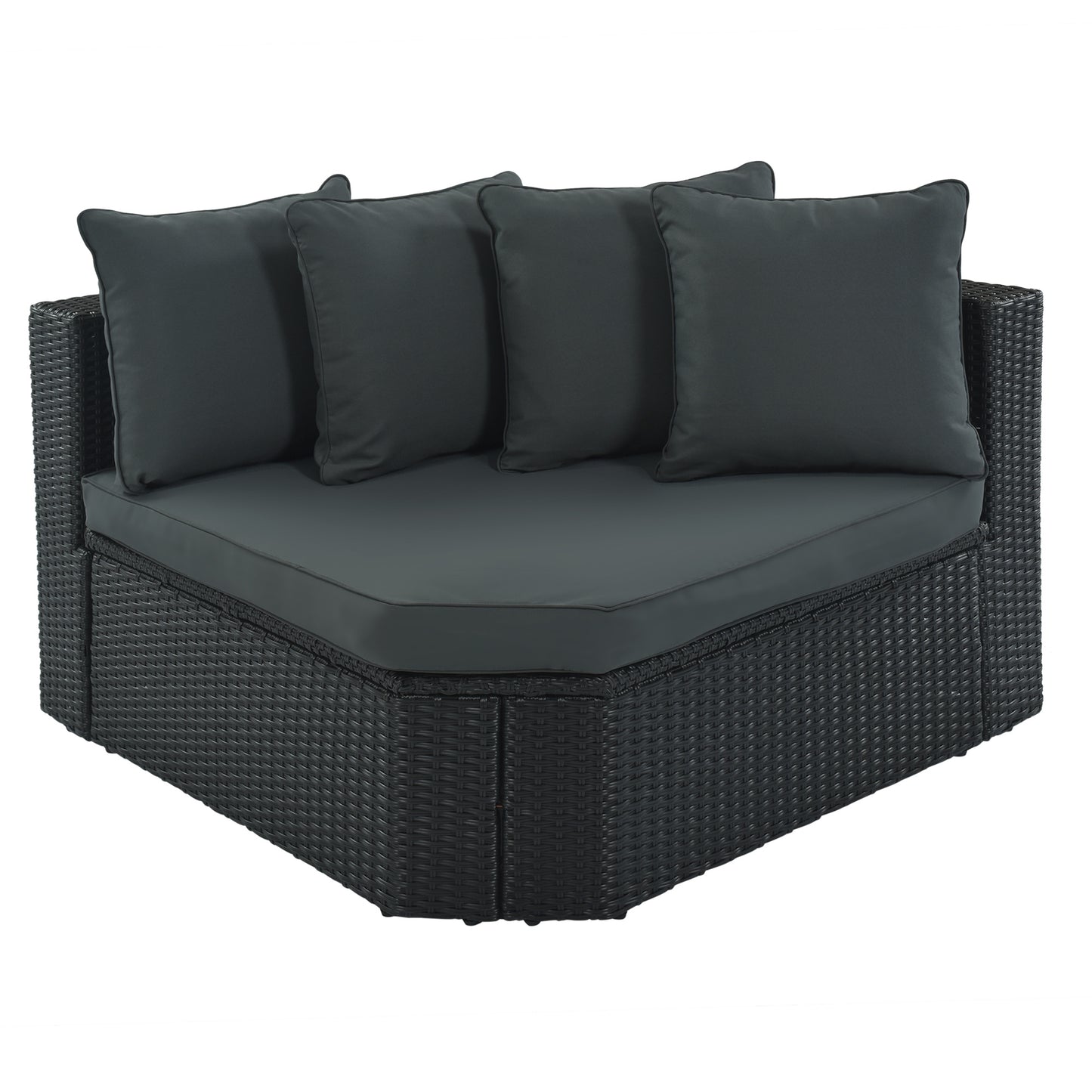 7-piece Outdoor Wicker Sofa Set; Rattan Sofa Lounger; With Striped Green Pillows; Conversation Sofa; For Patio; Garden; Deck; Black Wicker; Gray Cushion