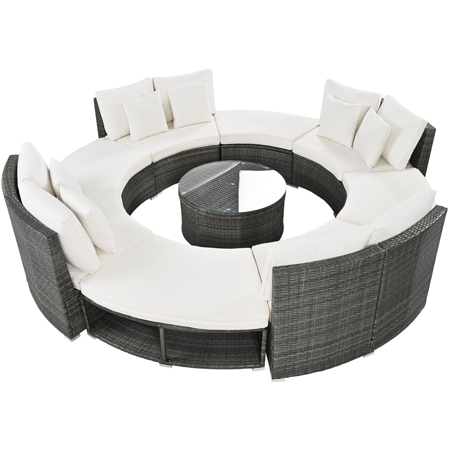 Outdoor Patio Furniture Luxury Circular Outdoor Sofa Set Rattan Wicker Sectional Sofa Lounge Set. 6 Pillows