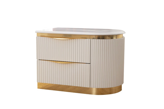 Laura Gold Detailed Right 2-Drawer Nightstand made with Wood in White