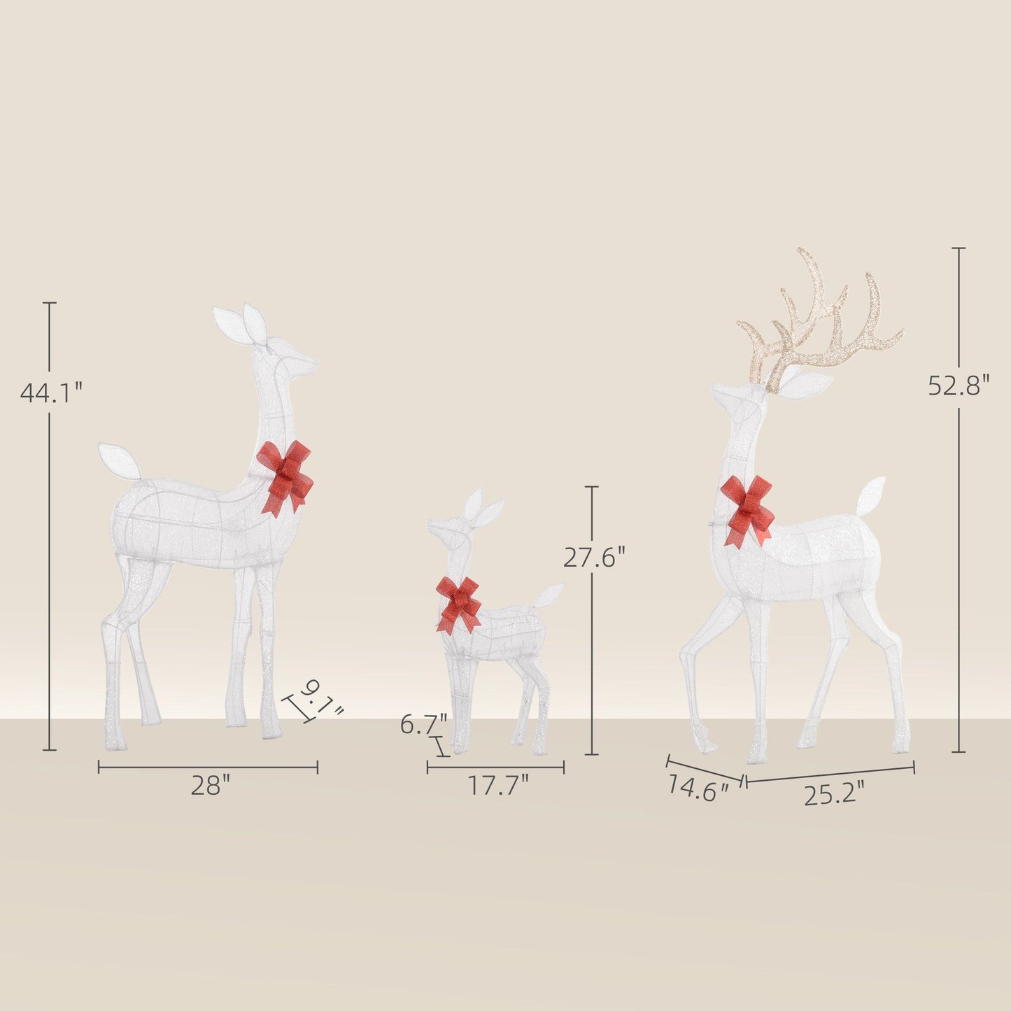 4.5ft 3-Piece Light Up Christmas Deer Family Set of 3, Lighted Reindeer Christmas Decorations with 2 LED Light Modes, Stakes, Zip Ties for Indoor, Outdoor, Yard, Lawn