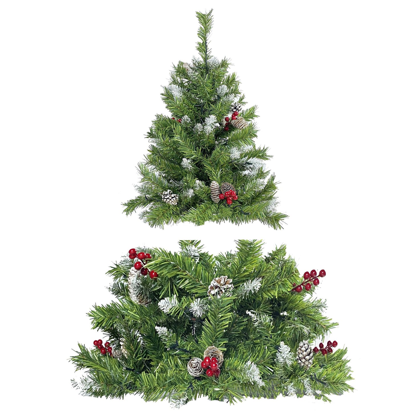 Pre-lit Artificial Christmas 4-Piece Set,Garland, Wreath and Set of 2 Entrance Trees