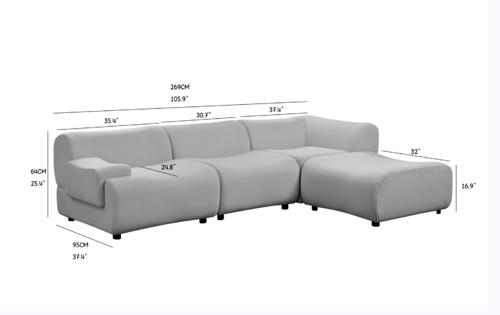 White, strong and durable fabric, 4 free sectional sofa, high density sponge and solid wood frame